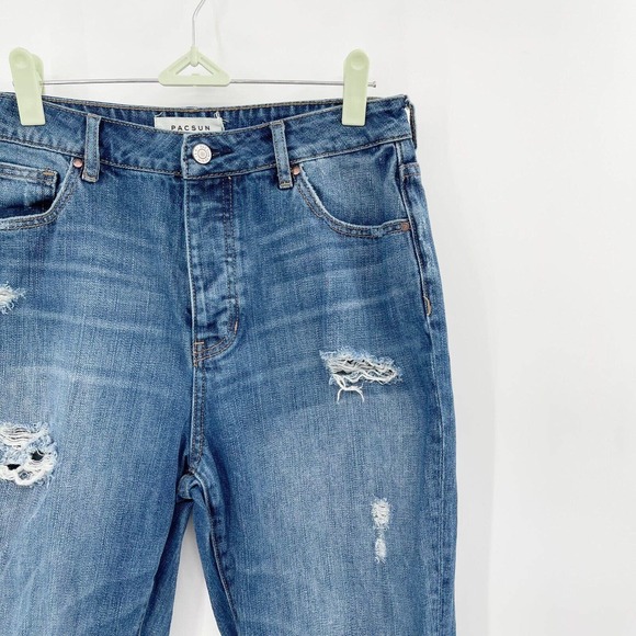 Pacsun Distressed Mom Jeans Blue Size‎ 28 Denim High Rise Medium Wash Cotton - Picture 2 of 11